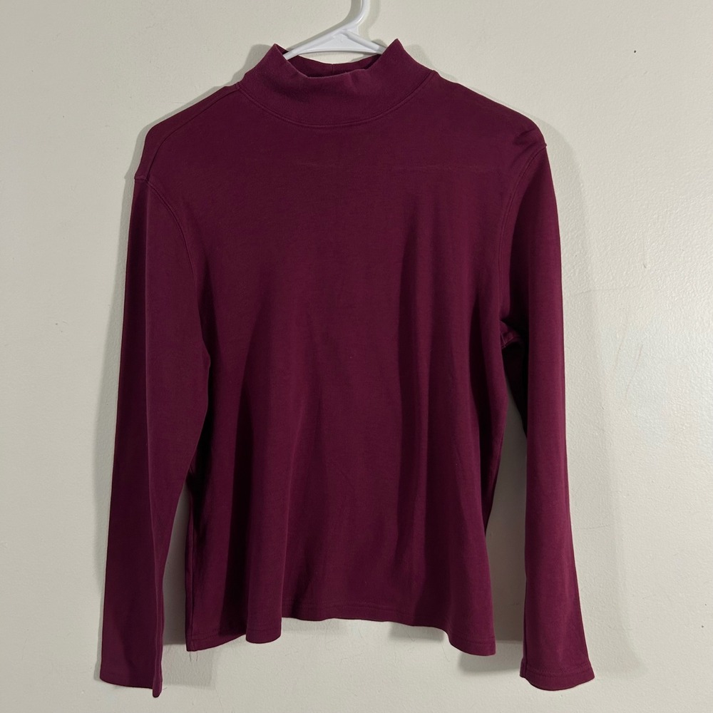 Karen Scott Sport Mock Neck‎ Top Women PM Burgundy Cotton Long Sleeve PETITE